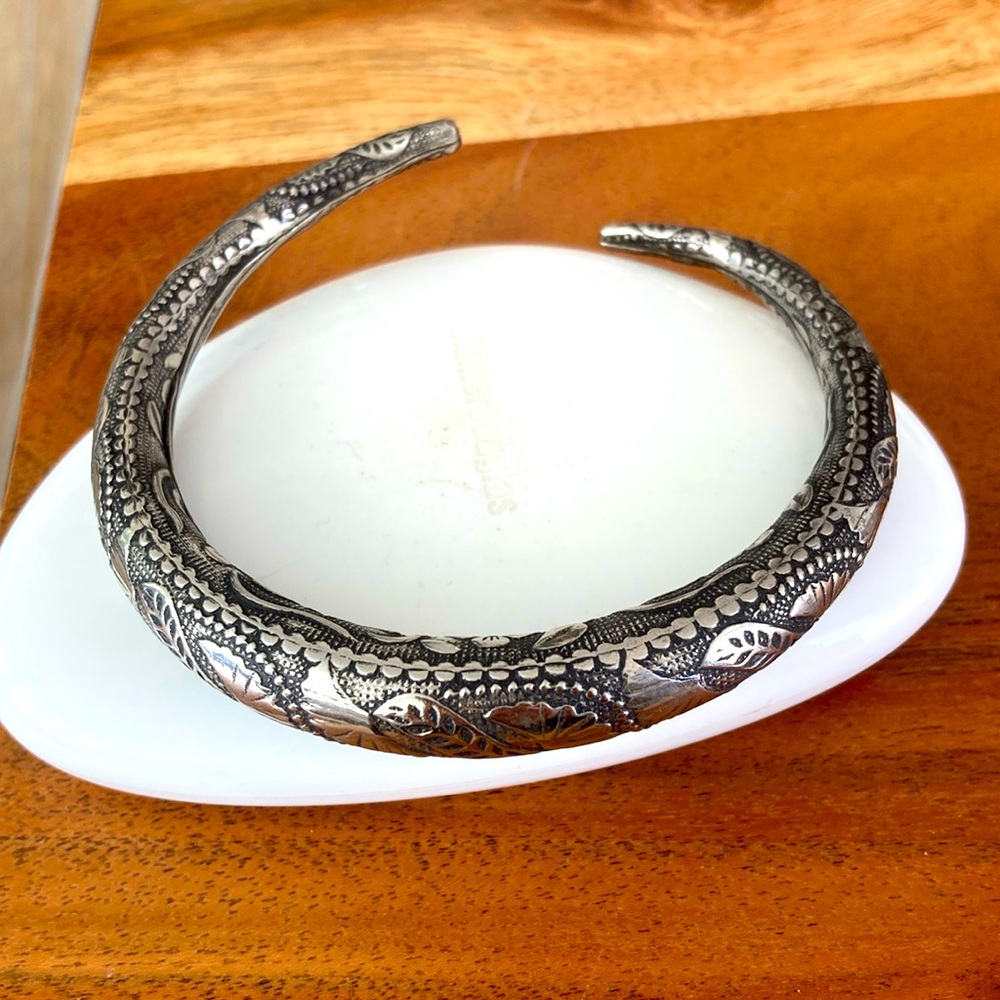 Rolled Embossed Bangle Bracelet Silver Ethnic Boho - image 1